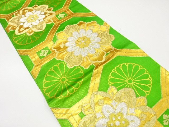 JAPANESE KIMONO / ANTIQUE FUKURO OBI / SILK / WOVEN FLOWER CREST